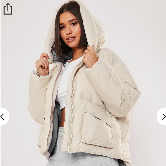 Missguided Jackets & Blazers - MISSGUIDED Nude Oversized Hooded Puffer Jacket